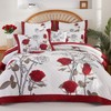 EVENHUG Quilt Twin Size Red Rose Bedding Set Floral Bedspread