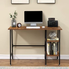 VECELO 43 Inch Computer Modern Student Writing Home-Office, Ladder Desk, Dark Walnut+Black Leg