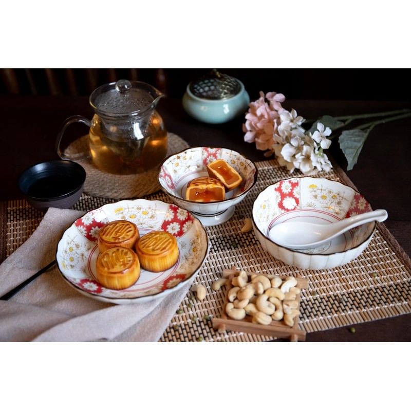 Awasaka JP88-G01 Japanese Tableware, Japonica Chrysanthemum Flower Rice Bowl, Diameter