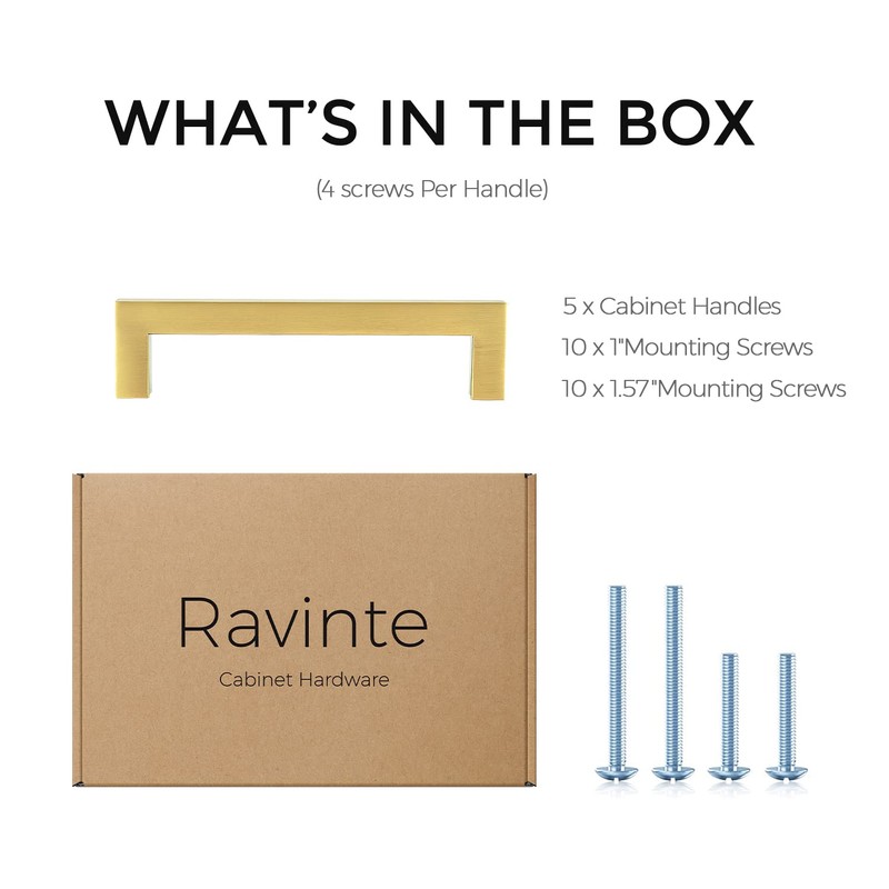 Ravinte 5 Pack 5 Inch Square Cabinet Handles Brushed Brass