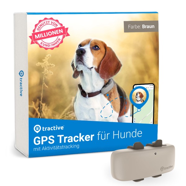 Tractive GPS Tracker for Dogs Recommended by Martin Rütter Live Locating Unlimited Range Fits All Collars (Brown)