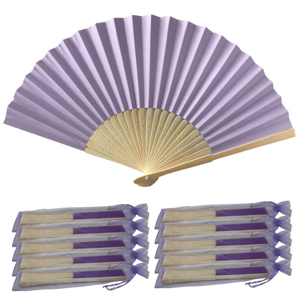 Rangebow Pack of 10 Wholesale Paper Hand Fan Bamboo Ribs Wedding Party Favour (Soft Purple)