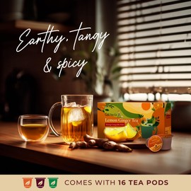 Lemon Ginger Tea Pods for Keurig (16 ct) - Herbal Tea rich in Vitamin C & Antioxidants for Immune Support & Digestive Health - Decaf Tea Sampler Compatible with Tea K Cups for Keurig 2.0 by Gya Tea Co