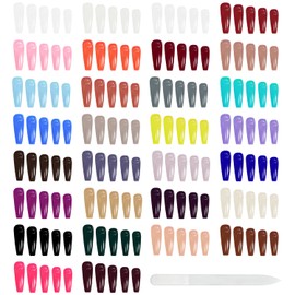 720PCS Long Coffin Fake Nails 30 Solid Colors Long Ballerina Full Cover Press on Nails Coffin False Artificial Acrylic Nails for Women DIY Nail Art Tips Supplies Salon with 1 Nail File