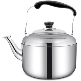 Stovetop Kettle 5 Quart/5L Stainless Steel Whistling Tea Kettle with Universal Base, Cool Grip Bakelite Handle, Classic Kitchen Tea Pot, Stove Top Kettles for Boiling Water, Making Coffee - Silver