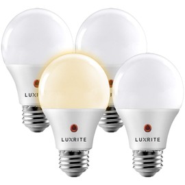 Luxrite A19 LED Dusk to Dawn Light Bulbs Outdoor Lighting, 60 Watt Equivalent, Enclosed Fixture Rated, Automatic On Off Sensor, 3000K Soft White, 800 Lumens, Damp Rated, E26 Base (4 Pack)