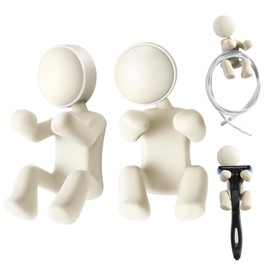 Pariveca Creative Doll Silicone Hook,Multifunction Bathroom Utility Hook,Waterproof Shower Hooks,for Clip & Hanging Razor,Key and etc,Dorm Room Essentials,Fun Gifts for Best Friend (2 Pcs(White))