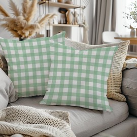 ggaimwf Gingham Pillow Cases 2 Pack 60x60cm Farmhouse Decorative Cushions Covers Pastel Checked Green Square Throw Pillow Covers for Sofa Couch Living Room Bedroom Home Decor Scatter Cushion Case