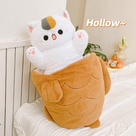 Karoeiwa Taiyaki Cat Plush Pillow 11.8 inch Cut Kitten Inside Fish 2 in 1 Stuffed Animal Ultra Soft Plushies Toys Gifts for Kids Girlfriend Brown
