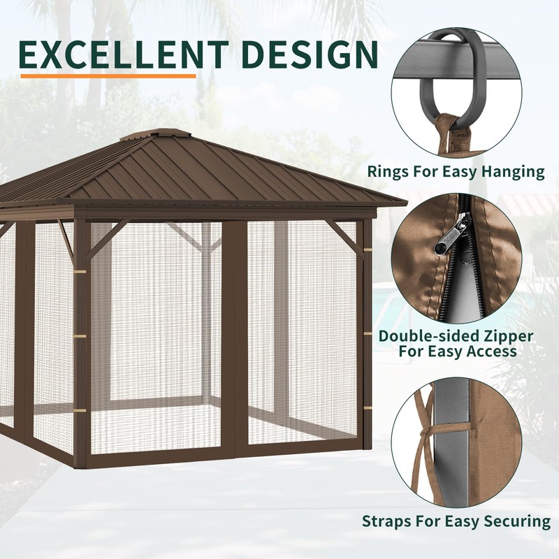 Hiviva Replacement Gazebo Mosquito Netting 10' x 10',Universal Netting for
