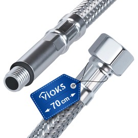 VIOKS Flexible Hose Fitting 3/8 Inch Nut x M10 x 70 cm Hose for Kitchen Tap & Water Connection Extension Made of Stainless Steel - Flex Hose 3/8 Inch Water Hose for Tap