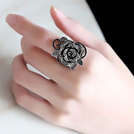 Yfnfxl Fashion Black Marcasite Ring Vintage Jewelry Silver Rings for Women (Silver2, 10)