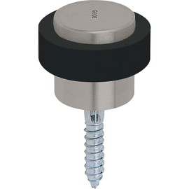 Base Wall-Mounted Door Stopper Ø 48 mm, Height: 38 mm, satinised Stop Rubber Ring, Stainless Steel, Pack of 1