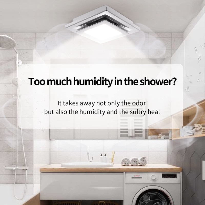 Zeyzer Bathroom Exhaust Fan with LED Light Square Quiet Modern