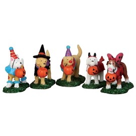Lemax Spooky Town Trick Or Treating Dogs Set of 5 # 52301