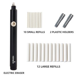 tenwin Battery Operated Pencil Eraser, Electric Eraser Kit with 2 Different Eraser Sizes, Ideal for Sketching, Drafting, Drawing (Black)