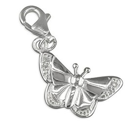 Butterfly Sparkly CZ Set Sterling Silver Clip-On Charm - for Thomas Sabo Style Charm Bracelets