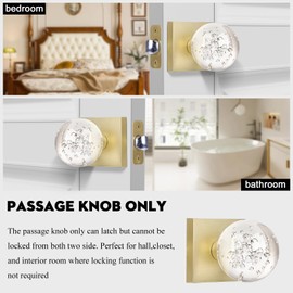 HIEMEY Passage Glass Door Knobs Interior, Round Clear Bubble Crystal Gold Door Knobs for Closet/Hall/Bifold, Satin Brass