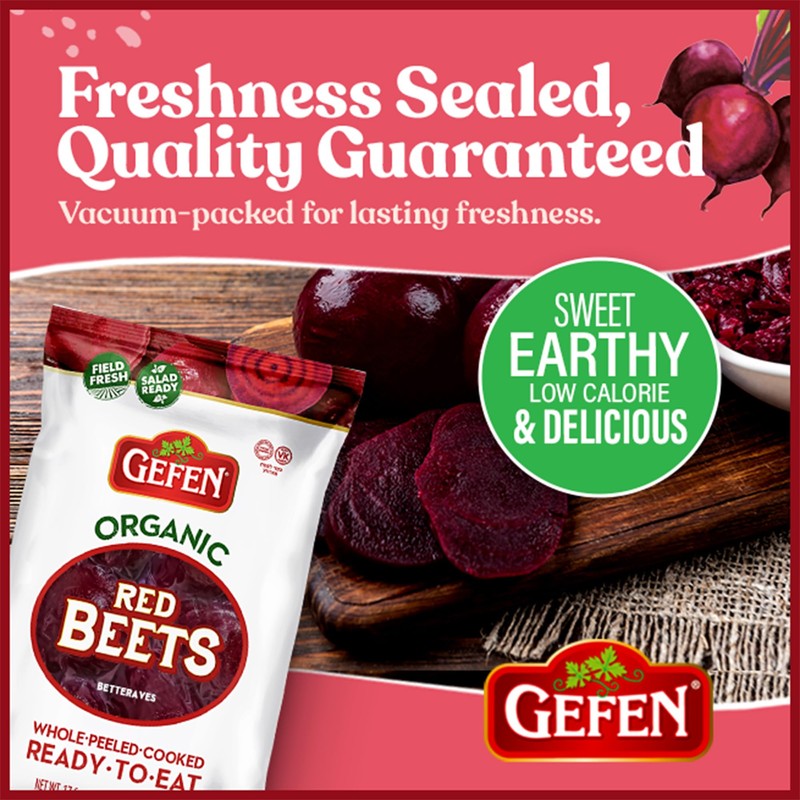 Organic Red Beets, Whole, Peeled & Cooked, 3 pack 17.6