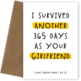 Funny Boyfriend Anniversary Card and Sarcastic Birthday Card for Boyfriend - Cheeky Humour for Him to Celebrate Another Year Together - Survived Another 365 Days