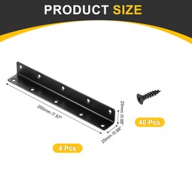 sourcing map 4Pcs L-Shaped Brackets Corner Brace, 0.98"x0.98"x7.87" Corner Bracket Shelf Bracket Right Angle Brackets for Wood Shelves Furniture (25x25x200mm, Black)