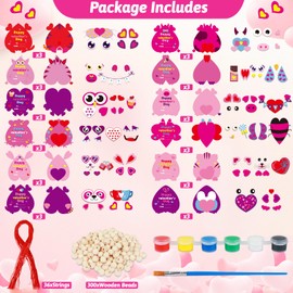 Qyeahkj 36 Sets Valentine's Day Heart Crafts Kit DIY Ornaments Necklaces Kits for Kids,Paper Heart Stickers Valentines Art Craft Decoration Art Sets Valentines Classroom Activities