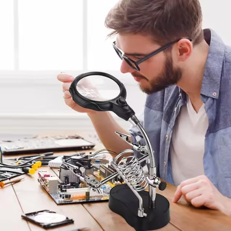 AIMALL LED Magnifier Soldering Iron Stand, Third Hand Helping Station