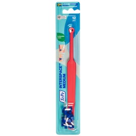TePe Interspace Angled Medium Toothbrush for Braces with Single-End Tuft and Removable Head, 12 Pack