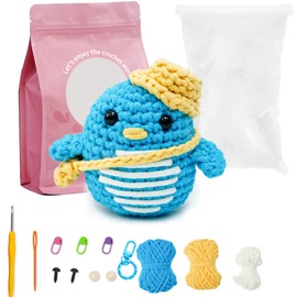 HEUOFST Crochet Kit for Beginners Animal Crochet Starter Kits with Step-by-Step Video Tutorials Complete Kit Gift for Adults Girls Women Men(Blue Penguin)