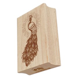Radiant Peacock Elegant Bird Rectangle Rubber Stamp for Stamping Crafting - 2.5in Large