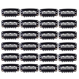 24 Pcs/Lot 32mm 6-Teeth Clips with Rubber U-Shape Snap-Comb Clips Metal Wig Hair Extension Clips for Hair Extension Hairpiece (Black)