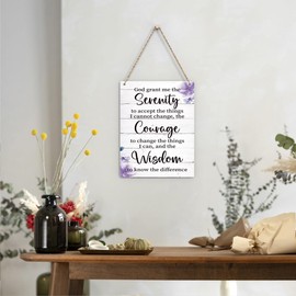 Putuo Decor Serenity Prayer Wood Decor Sign, Inspirational Quotes Serenity Prayer Wall Art Christian Wall Art Gift for Women 12x8 Inch Bathroom Wood Decor Sign
