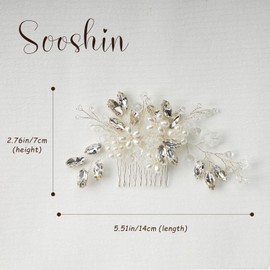 Sooshin Peine para el pelo de novia con perlas de diamantes de imitación para novia, tocado de flores para novia y dama de honor, accesorios para el cabello para mujeres y niñas (plata)