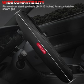Ouzorp - Funda para volante de coche, microfibra, negro, 37-39 cm