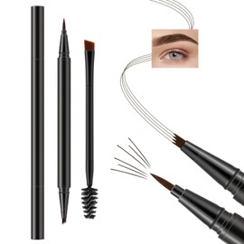 Apooliy Waterproof Eyebrow Pen, 4-Fork Microblading Eyebrow Pencil, 2-in-1 Eye Brow Pen For Women, Eyebrow Definer，Long-Lasting Eyebrow Makeup Pen