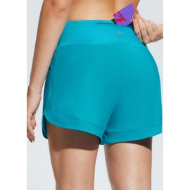 Baleaf - Pantalones cortos de natación de cintura alta para mujer, de secado rápido, UPF50+, con forro y bolsillos, Azul, 3X-Large