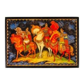 Wooden Lacquer Jewelry Box with Lid (Three Bogatyrs)