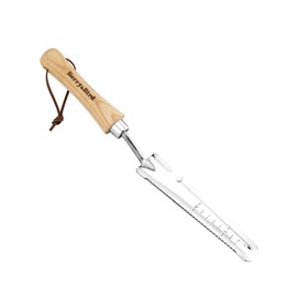 Berry&Bird Stainless Steel 5-In-1 Hand Multi Weeder, Ergonomic Wooden Handle and Leather Lanyard, Multi-functional Gardening Manual Weeder for Weeding, Digging, Transplanting, Cutting, and Sawing