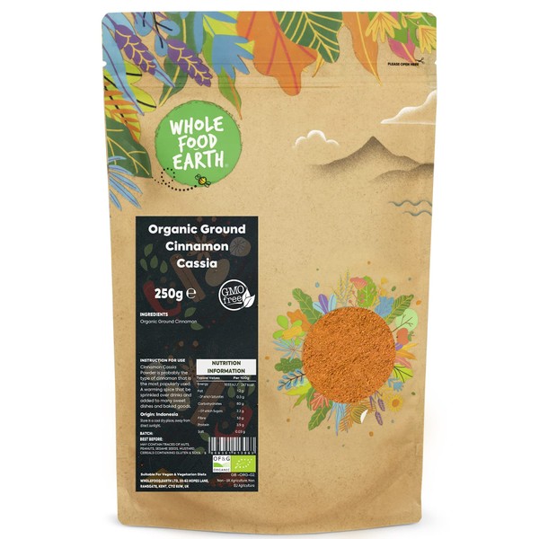 Whole Food Earth® - Organic Ground Cinnamon Cassia 250 g | GMO Free | Certified Organic