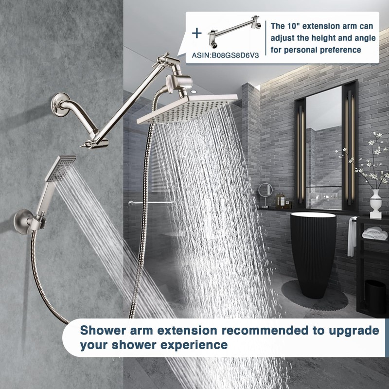 BRIGHT SHOWERS Rain Shower Head with Handheld Spray, 8 Inch