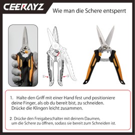 CEERAYZ 200 mm Scissors, Grow Scissors, Garden Shears, Robust Industrial Scissors, Versatile Scissors for DIY Projects, Office, Production Lines and Gardening, with Protective Case (Black/Orange)