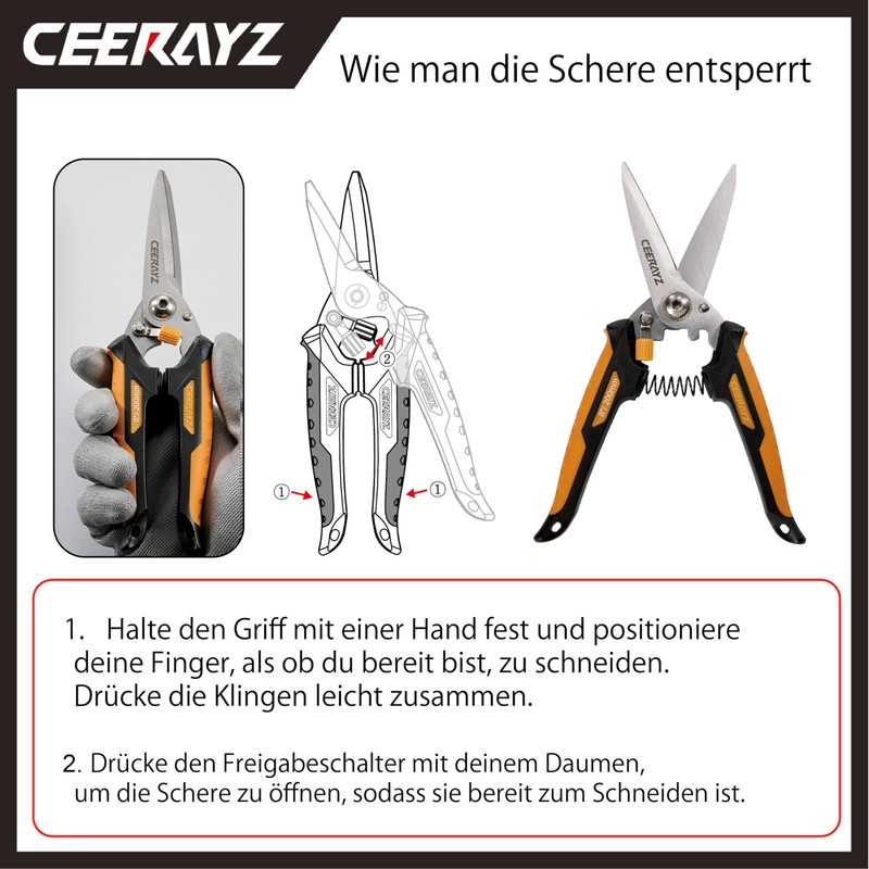 CEERAYZ 200 mm Scissors, Grow Scissors, Garden Shears, Robust Industrial