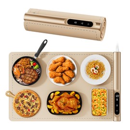 Graphene Food Warming Mat - Rapid Heating with 6 Temp & Timer, Portable Electric Warming Tray for Party Buffet Countertop, Family Meals, Beige