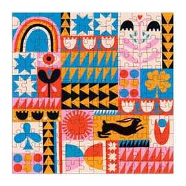 Galison Lisa Congdon Rabbit Quilt Wood Puzzle, 144 Pieces, 8.75” x 8.75” – Unique Jigsaw Puzzle with Stunning Patchwork Artwork – Thick, Sturdy Pieces, Makes a Great Gift