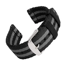 Archer Watch Straps - Seat Belt Nylon Quick Release Watch Bands (Black/Gray, 22mm)