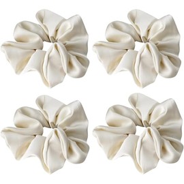 4 Pack Soft Bright Silk Satin Sleep Hair Scrunchies Ponytails Holder Curls Elastic Hair Bands Ties Hair Accessories Wrist Band for Women Curly Hair Bun (Apricot, One size)