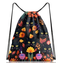 Zewurtuw Drawstring Backpack String Sports Bags for Swimming Waterproof Aesthetic Sackpack for Unisex Women Beach (13"×17")-Cat