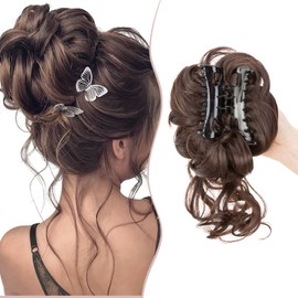 Claw Messy Bun Hairpieces Wavy Curly 75G Thick Hair Chignon Tousled Updo Doughnut Hair Bun Synthetic Ponytail, Light Brown