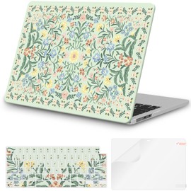 iCasso for M4 MacBook Air 13 inch Case 2025 2024-2022 M3 M2 Model A 3240 A3113 A2681, Sturdy Protective Pattern Plastic Hard Shell Case for Mac Air 13.6", Keyboard Cover + Screen Protector, Green Boho