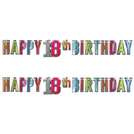 Beistle 2 Piece Elegant Multi-Color Happy 18th Birthday Banners, 7.5” x 5’, Bday Party Decorations, Milestone Celebrations